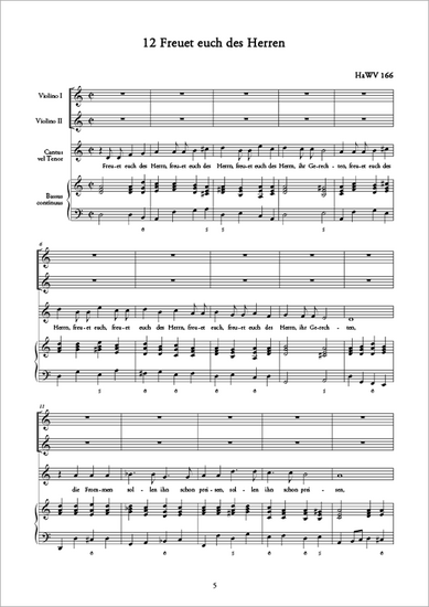 Andreas Hammerschmidt: Freuet euch des Herrn (für S/T, zwei Violinen und Generalbass; HaWV 166). Praktische Ausgabe, Notenansicht